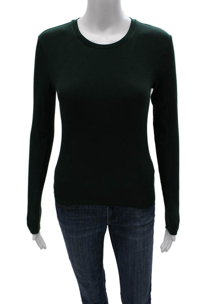 TNA Womens Basic Cotton Long Sleeve Crew Neck T-Shirt Green Size S