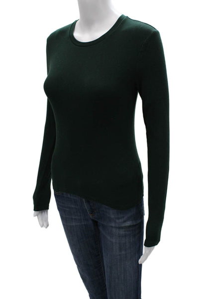 TNA Womens Basic Cotton Long Sleeve Crew Neck T-Shirt Green Size S