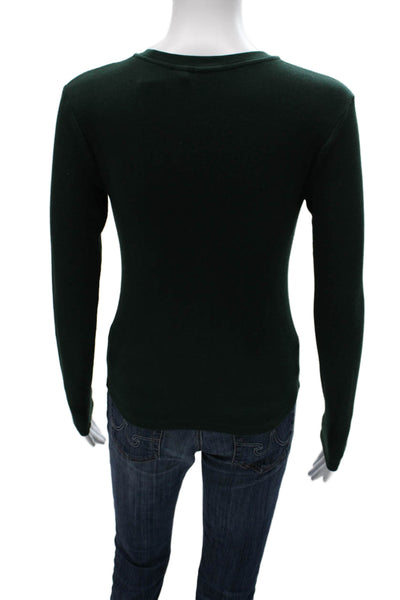 TNA Womens Basic Cotton Long Sleeve Crew Neck T-Shirt Green Size S