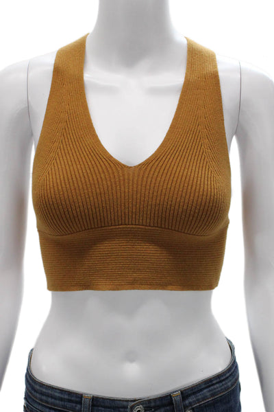 Everlane Women Cropped Organic Cotton V Neck Sleeveless Tank Brown Size S