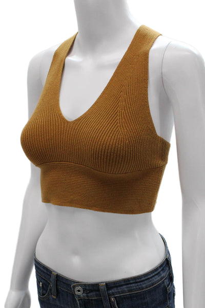 Everlane Women Cropped Organic Cotton V Neck Sleeveless Tank Brown Size S