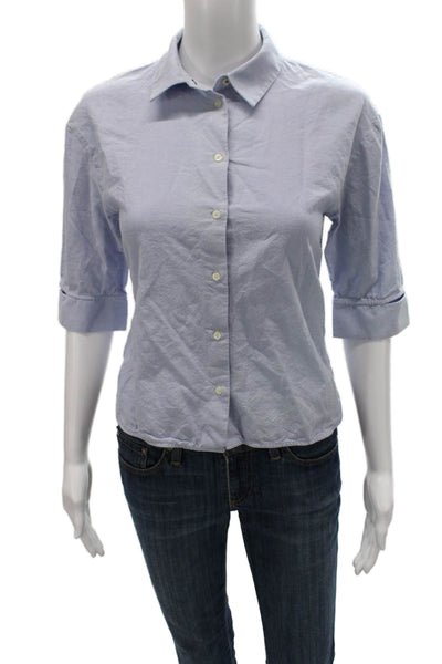 Zara Women Basic Collared Cotton Button-Up Blue 3/4 Sleeve Size XS