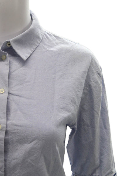 Zara Women Basic Collared Cotton Button-Up Blue 3/4 Sleeve Size XS