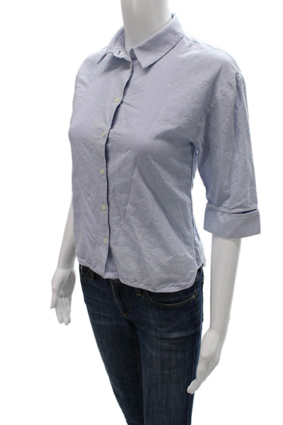 Zara Women Basic Collared Cotton Button-Up Blue 3/4 Sleeve Size XS