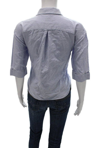 Zara Women Basic Collared Cotton Button-Up Blue 3/4 Sleeve Size XS