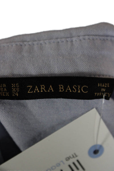 Zara Women Basic Collared Cotton Button-Up Blue 3/4 Sleeve Size XS