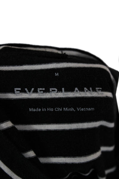 Everlane Women Black Striped Mock Neck Long Sleeve T-Shirt Cotton Size M