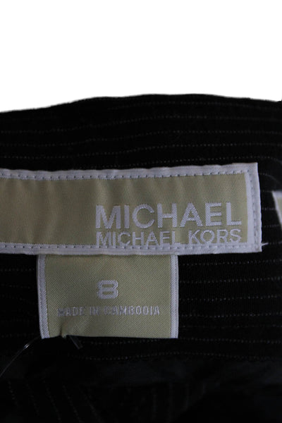Michael Michael Kors Womens Striped Dress Pants Black Zip Polyester Size 8