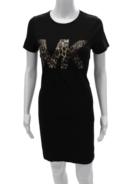 Michael Michael Kors Women Black T-Shirt Dress Animal Print Size XS