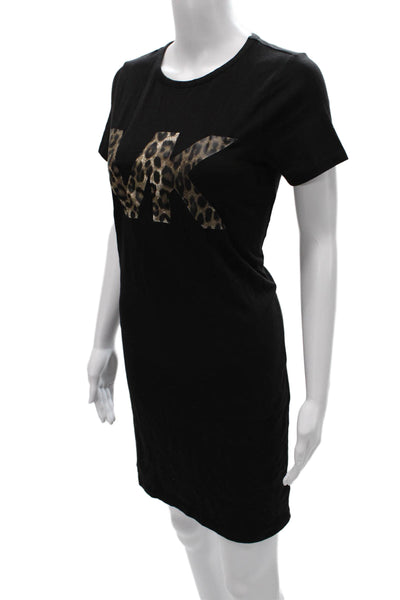 Michael Michael Kors Women Black T-Shirt Dress Animal Print Size XS