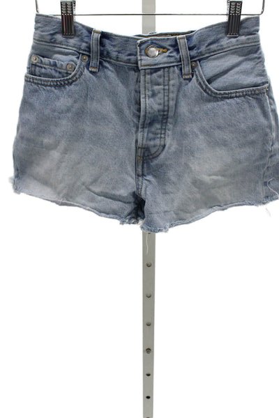 Everlane Women Organic Cotton Mom Shorts Blue Button Size 23
