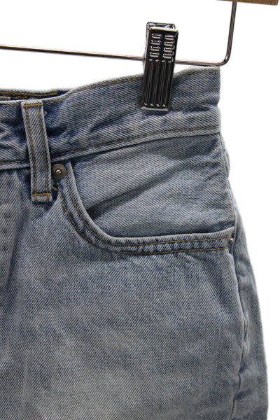 Everlane Women Organic Cotton Mom Shorts Blue Button Size 23
