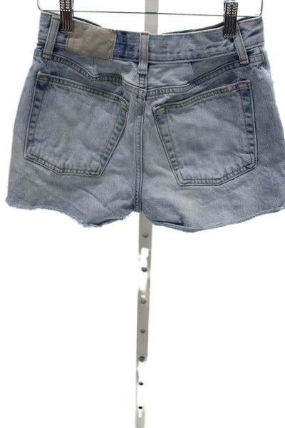 Everlane Women Organic Cotton Mom Shorts Blue Button Size 23