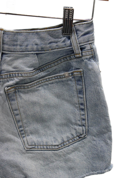 Everlane Women Organic Cotton Mom Shorts Blue Button Size 23