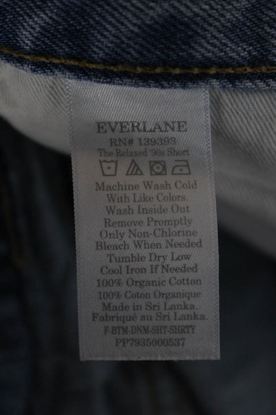 Everlane Women Organic Cotton Mom Shorts Blue Button Size 23
