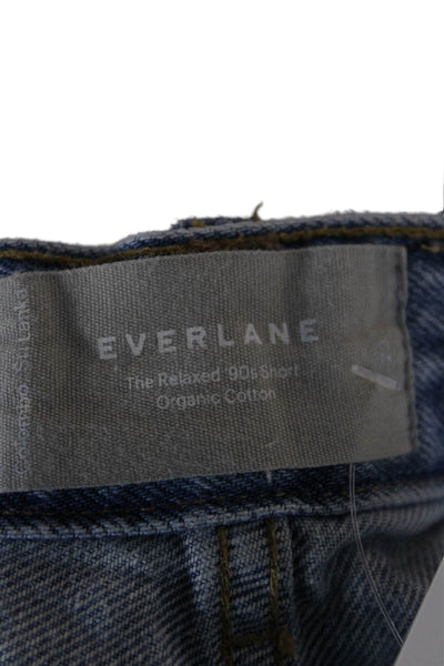 Everlane Women Organic Cotton Mom Shorts Blue Button Size 23