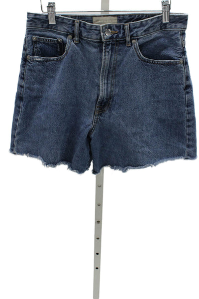 Everlane Womens Cut-Off Shorts Blue Organic Cotton Button Size 29