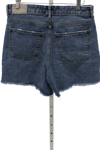 Everlane Womens Cut-Off Shorts Blue Organic Cotton Button Size 29