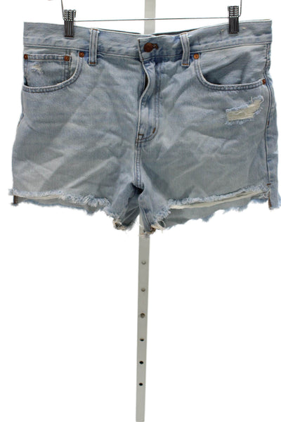 Madewell Women Cut-Off Blue Cotton Shorts Button Solid Summer Size 30