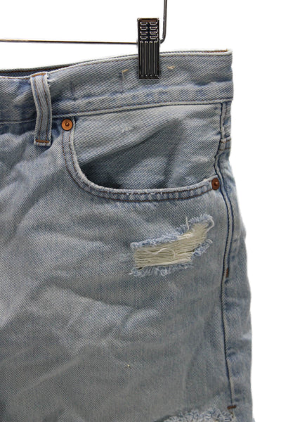 Madewell Women Cut-Off Blue Cotton Shorts Button Solid Summer Size 30