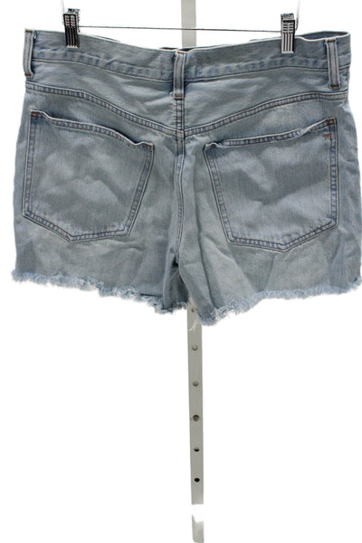 Madewell Women Cut-Off Blue Cotton Shorts Button Solid Summer Size 30