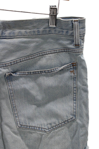 Madewell Women Cut-Off Blue Cotton Shorts Button Solid Summer Size 30