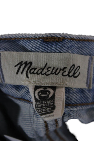 Madewell Women Cut-Off Blue Cotton Shorts Button Solid Summer Size 30