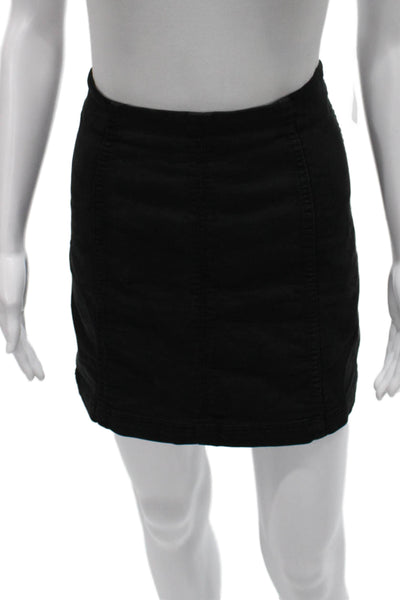 Free People Womens Mini Skirt Black Cotton Zip Short Size 8
