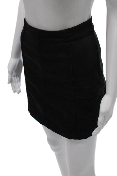 Free People Womens Mini Skirt Black Cotton Zip Short Size 8
