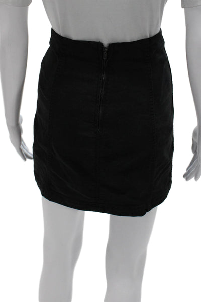 Free People Womens Mini Skirt Black Cotton Zip Short Size 8