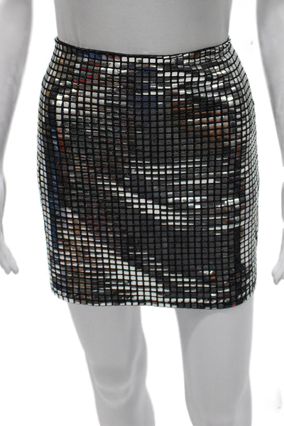 12th Tribe Women Silver Geometric Polyester Mini Skirt Size M
