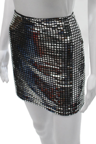12th Tribe Women Silver Geometric Polyester Mini Skirt Size M