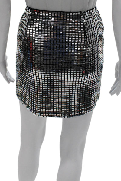 12th Tribe Women Silver Geometric Polyester Mini Skirt Size M