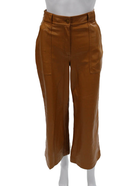 Jonathan Simkhai Womens Cropped Faux Leather Pants Brown Button Size 2