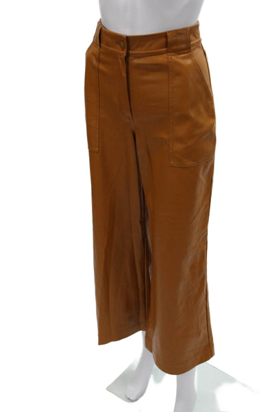 Jonathan Simkhai Womens Cropped Faux Leather Pants Brown Button Size 2