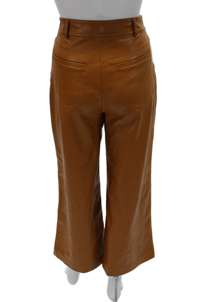 Jonathan Simkhai Womens Cropped Faux Leather Pants Brown Button Size 2