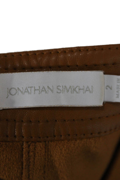 Jonathan Simkhai Womens Cropped Faux Leather Pants Brown Button Size 2