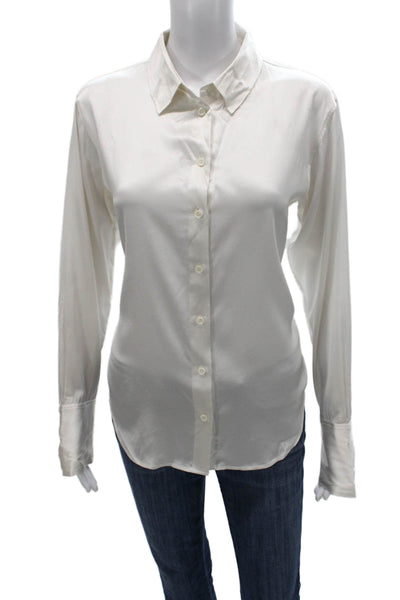 Frame Womens Silk Collared Basic Button-Up Blouse White Long Sleeve Size XS