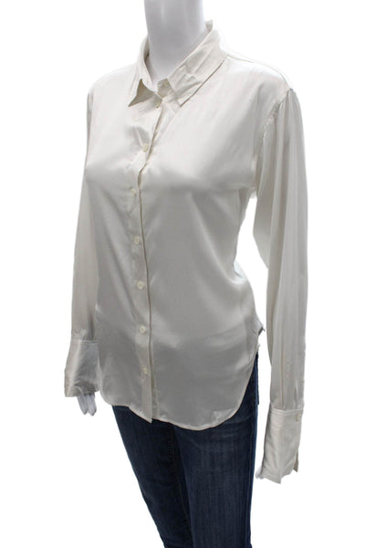 Frame Womens Silk Collared Basic Button-Up Blouse White Long Sleeve Size XS