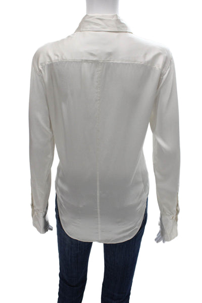 Frame Womens Silk Collared Basic Button-Up Blouse White Long Sleeve Size XS