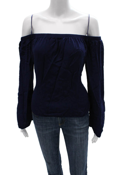 Cloth & Stone Womens Off the Shoulder Blouse Blue Rayon 3/4 Sleeve Size S
