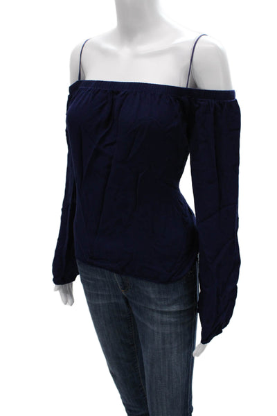 Cloth & Stone Womens Off the Shoulder Blouse Blue Rayon 3/4 Sleeve Size S