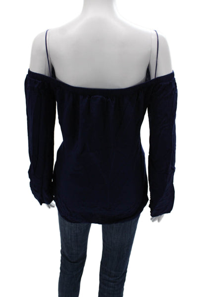 Cloth & Stone Womens Off the Shoulder Blouse Blue Rayon 3/4 Sleeve Size S