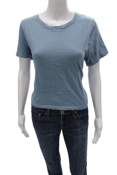 Madewell Women Cropped Short Sleeve T-Shirt Blue Cotton Crewneck Size M