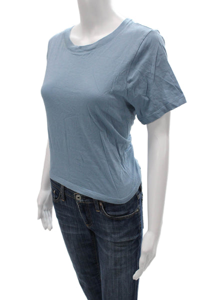 Madewell Women Cropped Short Sleeve T-Shirt Blue Cotton Crewneck Size M