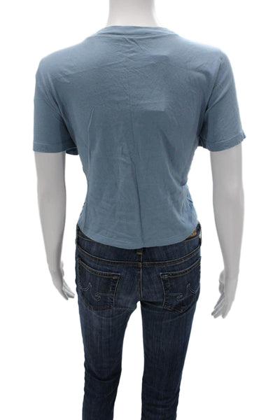 Madewell Women Cropped Short Sleeve T-Shirt Blue Cotton Crewneck Size M