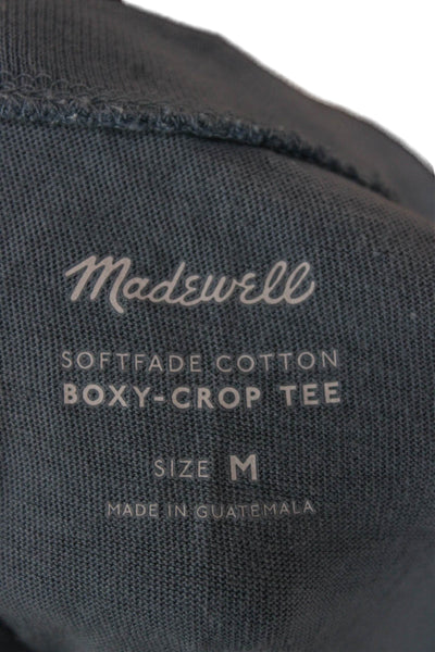 Madewell Women Cropped Short Sleeve T-Shirt Blue Cotton Crewneck Size M
