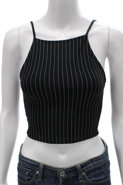 Zara Women Cropped Halter Tank Sleeveless Striped Black Polyester Size S