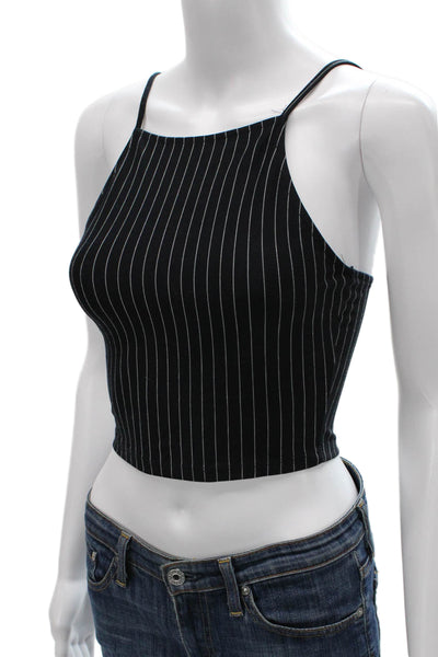 Zara Women Cropped Halter Tank Sleeveless Striped Black Polyester Size S