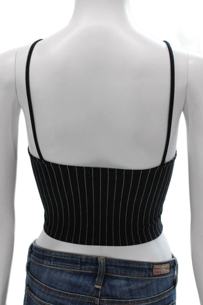 Zara Women Cropped Halter Tank Sleeveless Striped Black Polyester Size S